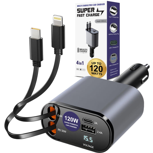 Pro 4 In 1 Cables Fast Charging Car Charger-Auto Adapter-800mm Length