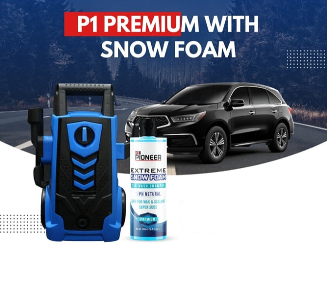 PIONEER P1 PREMIUM 105BAR HIGH PRESSURE WASHER WITH SNOW FOAM SHAMPOO - 1400WATTS - 100% COPPER WINDING - WITH FOAM LANCE