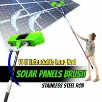 Solar Panel Cleaning Brush with Water System, 12 to 14 ft Adjustable Iron Rod