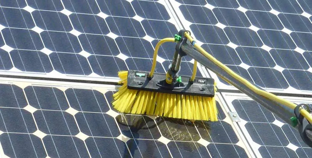 Solar Panel Cleaning Brush with Water System, 12 to 14 ft Adjustable Iron Rod