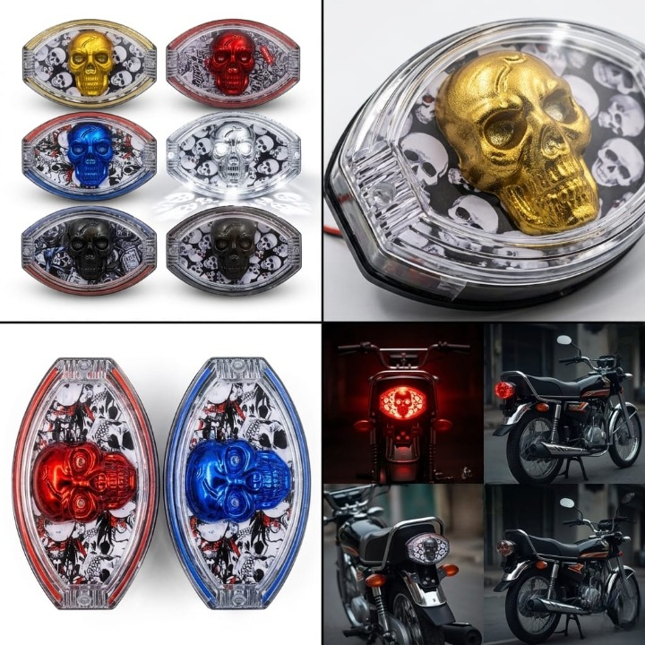 Universal LED Skull Tail Light – Multi-Color Fancy Rear Back Light for Bikes