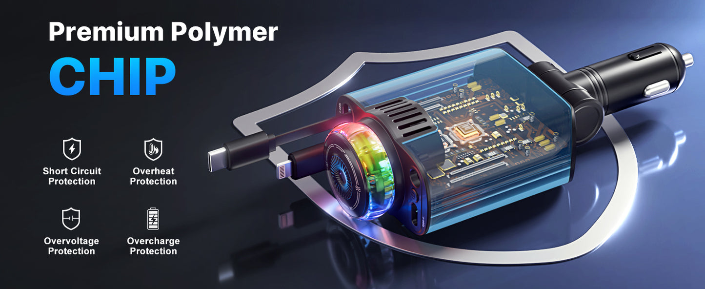 Retractable Car Charger with Aromatherapy and Starlight,5 in 1