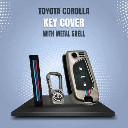 Toyota Corolla Metal Remote Key Shell Case Cover With 3 Buttons-2014-2021