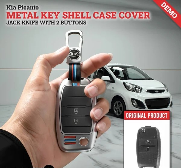 Kia Picanto Metal Key Shell Case Cover Jack Knife With 2 Buttons 2019 - 2025