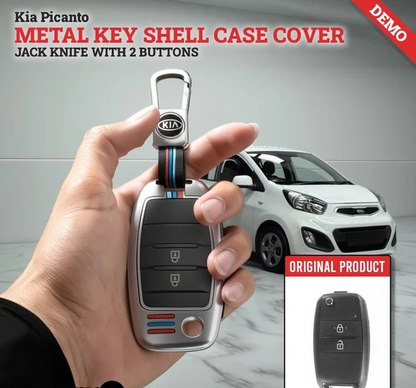 Kia Picanto Metal Key Shell Case Cover Jack Knife With 2 Buttons 2019 - 2025
