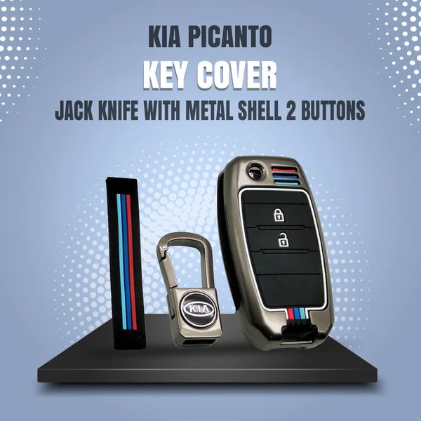 Kia Picanto Metal Key Shell Case Cover Jack Knife With 2 Buttons 2019 - 2025