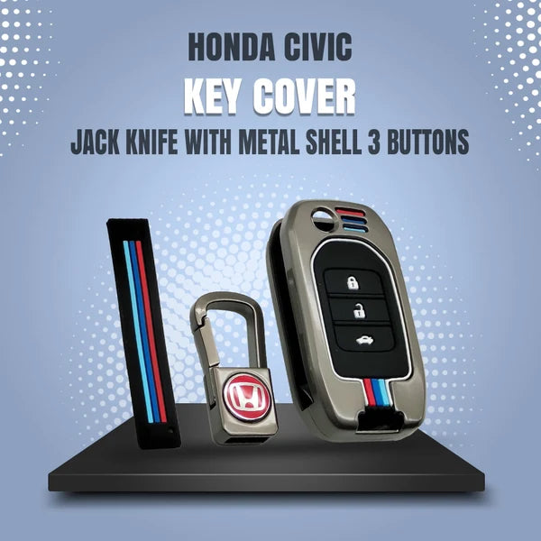 Honda Civic Rebirth Metal Key Shell Cover Jack Knife With 3 Buttons 2012 - 2015 - Replacement Casing