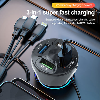 Dual USB Fast Car Charger with Data Cable 3 in 1 4.8 Quick Charge Power