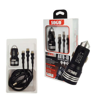 Dual USB Fast Car Charger with Data Cable 3 in 1 4.8 Quick Charge Power