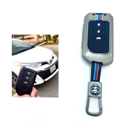 Toyota Yaris 1.5 Metal Key Shell Case Cover With PVC Silicone 3 Button